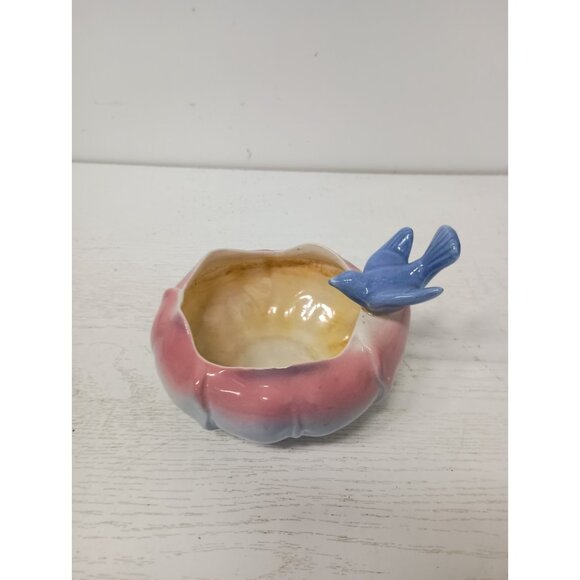 VTG Royal Copley Ceramic Blue Bird On Petal Bowl Planter Mid Century Modern - Picture 5 of 11